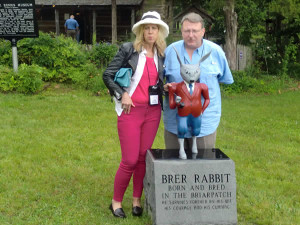 Two North Carolinians, journalist Lynne Brandon and television producer/host Carl White visit with Brer Rabbit in Eatonton, Georgia.